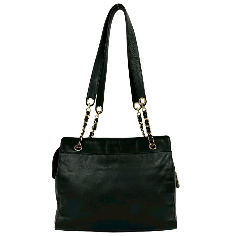 CHANEL Vintage Black Lambskin Leather Logo Shoulder Bag - Picture 3 of 10